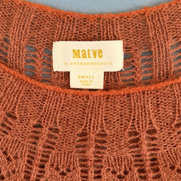 Anthropologie Maeve Lindsay Pointelle Orange Wool Alpaca Knit Sweater - Picture 7 of 8